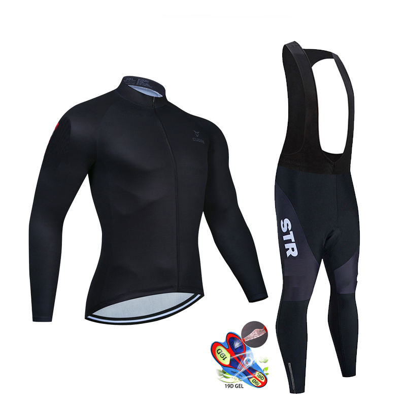 Cycling Gear Waterproof - Autumn Black Cycling Jersey Set Long